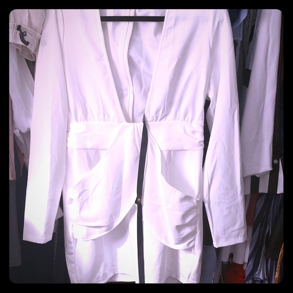 Missguided deep plunge white mini dress
